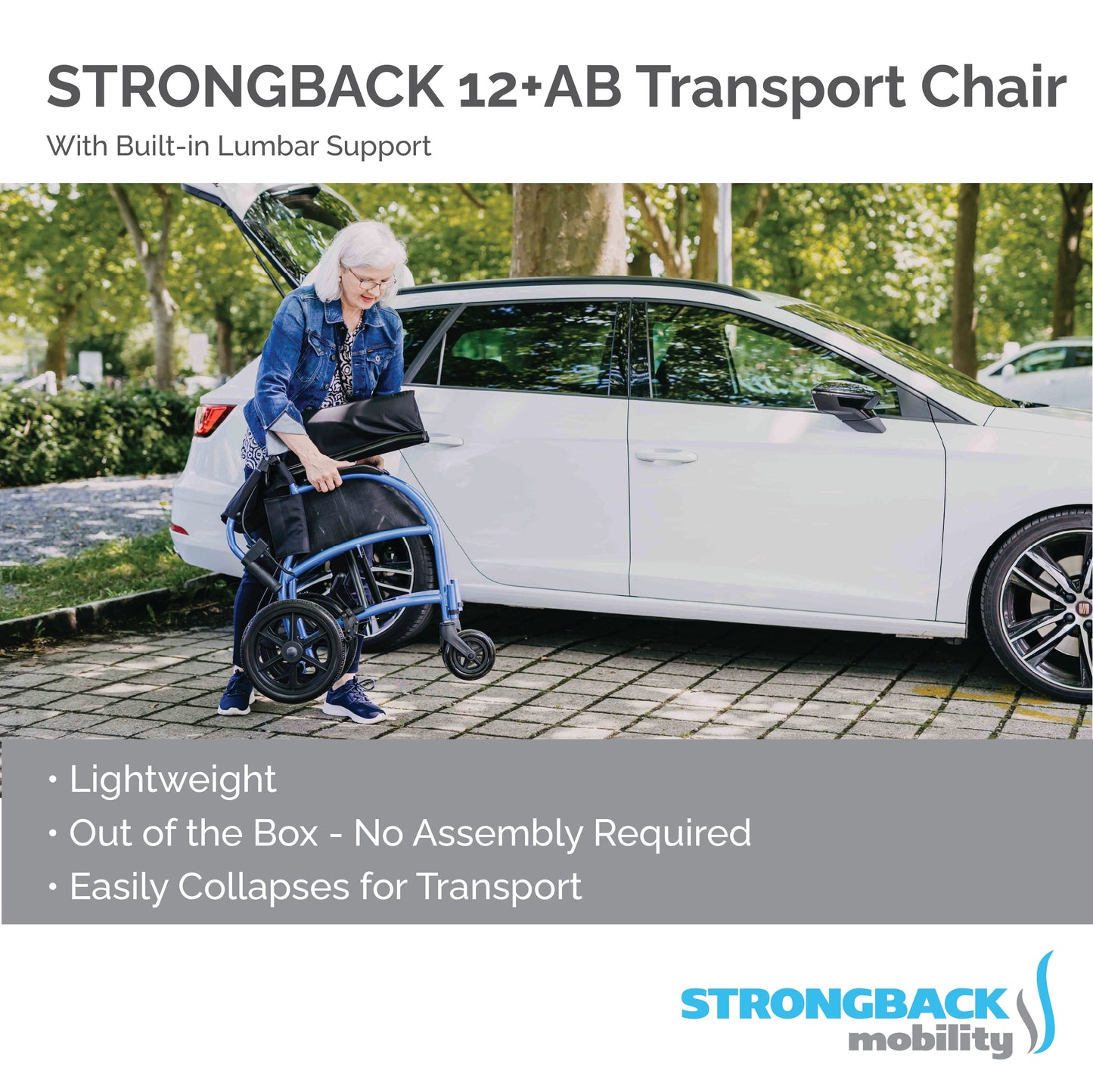 STRONGBACK Excursion 12+AB Transport Wheelchair – Lightweight, Ergonomic, and Foldable