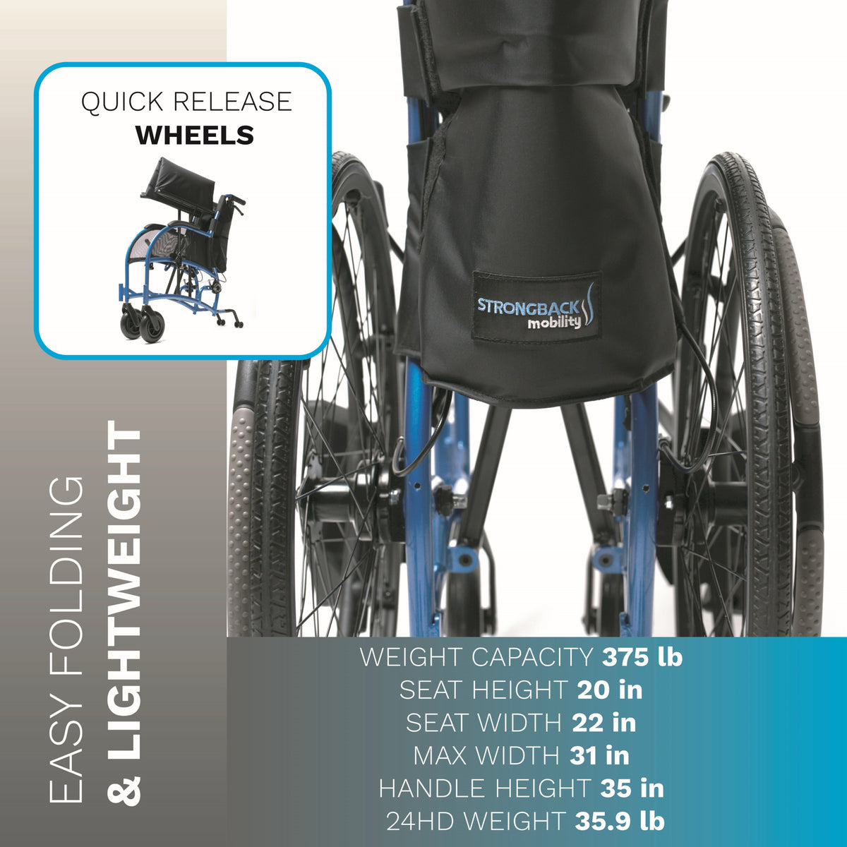 STRONGBACK 24HD Heavy Duty Wheelchair – 375 lb Capacity, Lightweight & Ergonomic