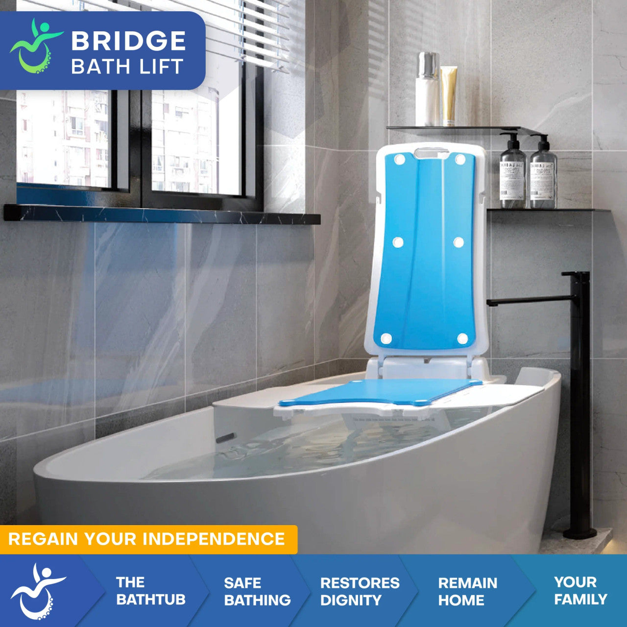 Bridge Bath Lift – Reclining Battery-Powered Bath Seat for Safer
