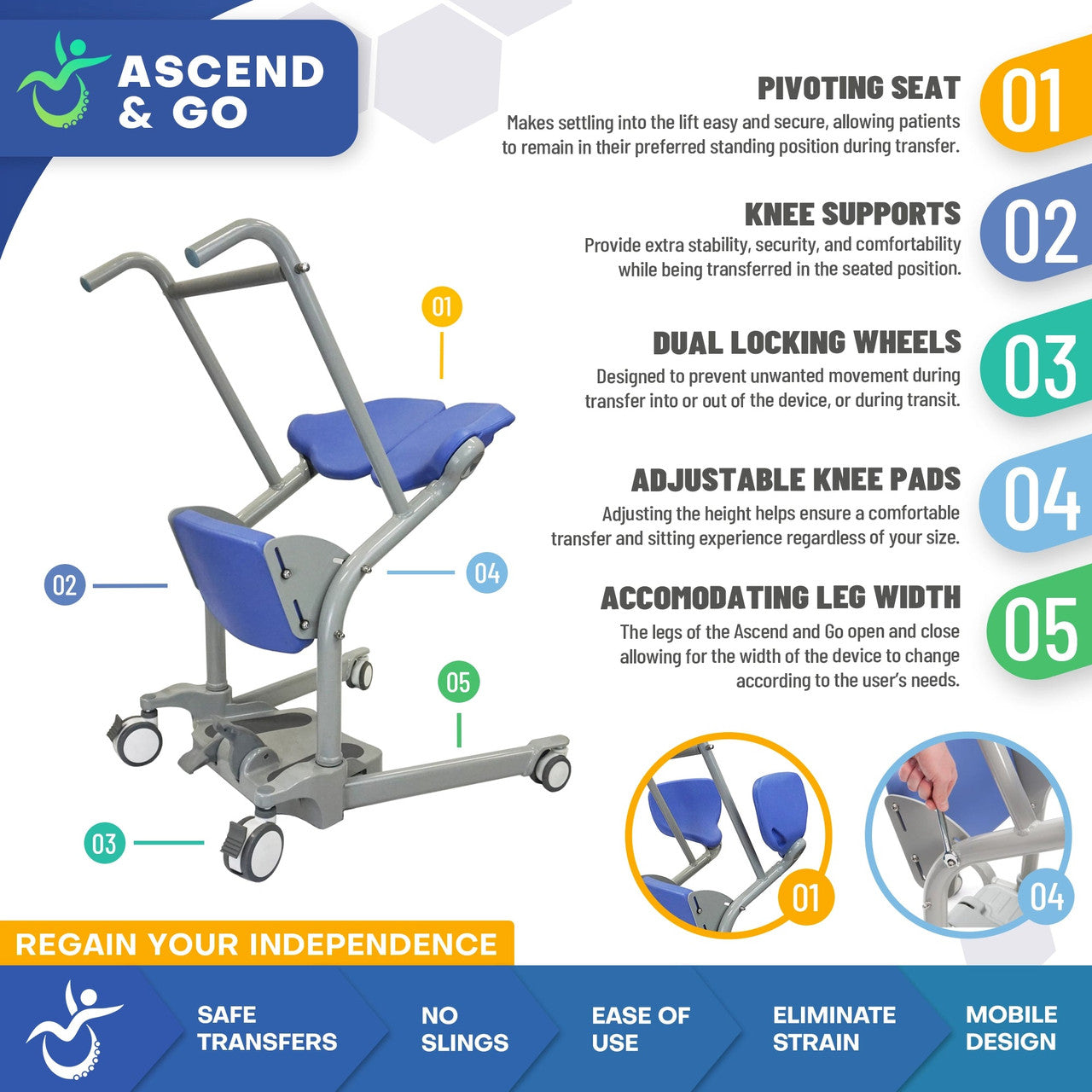 Ascend Go Sit-to-Stand Patient Lift with Pivoting Seat