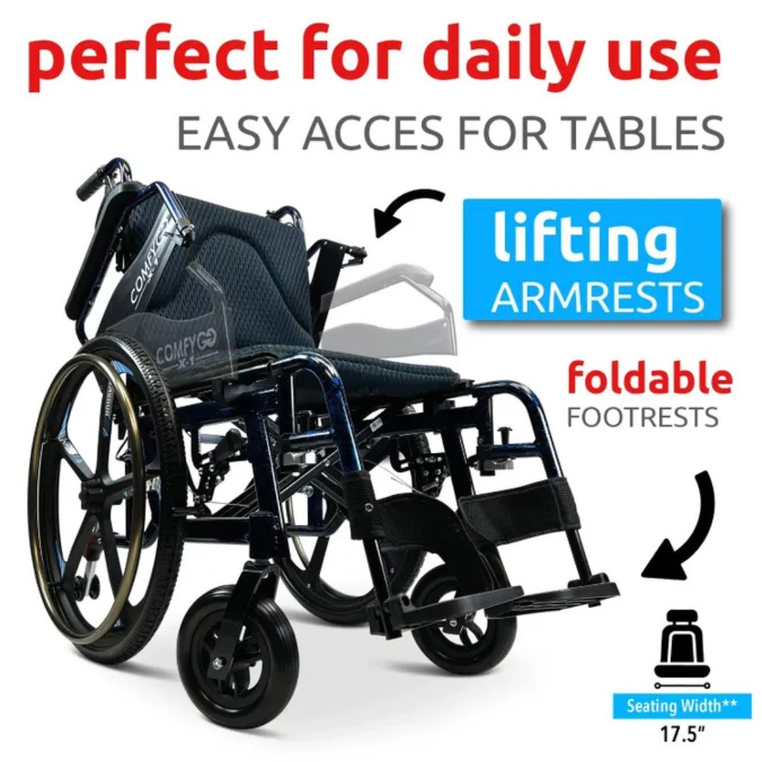 X-1 ComfyGO Lightweight Manual Wheelchair With Quick Detach Wheels