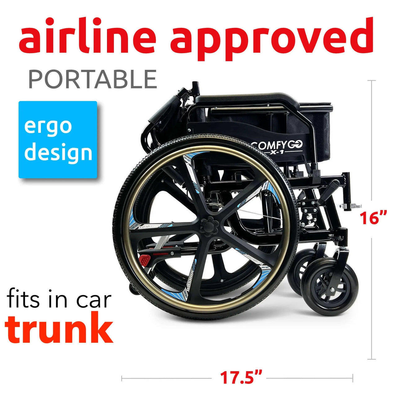 X-1 ComfyGO Lightweight Manual Wheelchair With Quick Detach Wheels