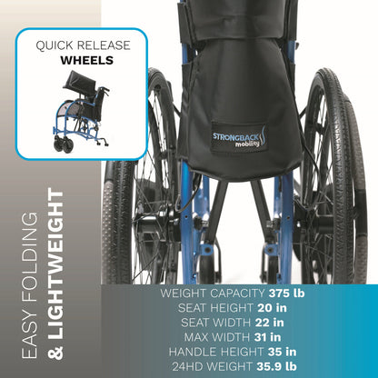 STRONGBACK 24HD Heavy Duty Wheelchair – 375 lb Capacity, Lightweight & Ergonomic