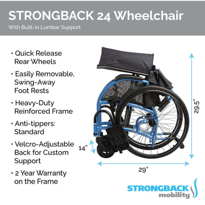 STRONGBACK Comfort 24 Wheelchair – Lightweight, Ergonomic, and Foldable